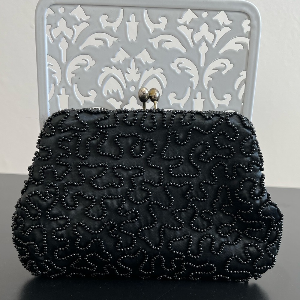 Vintage Black Beaded Clutch